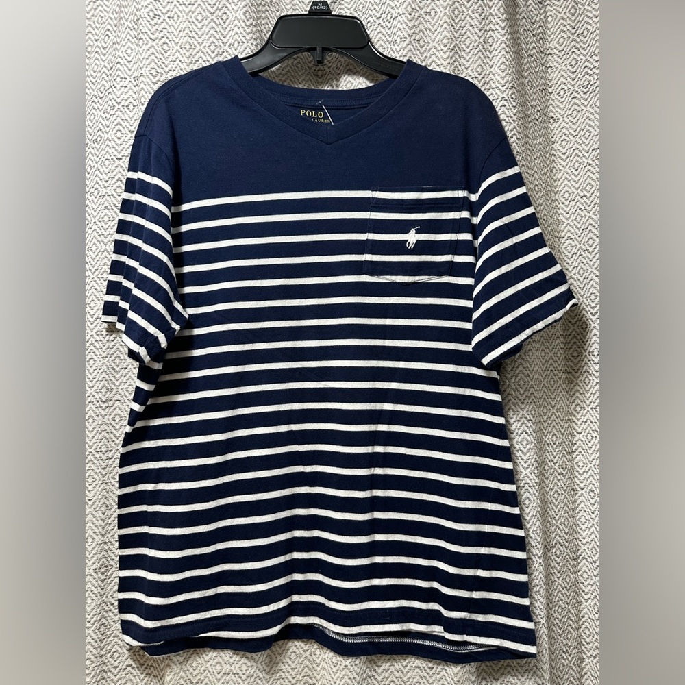 Ralph Lauren Blue and White Striped Short Sleeve Tee